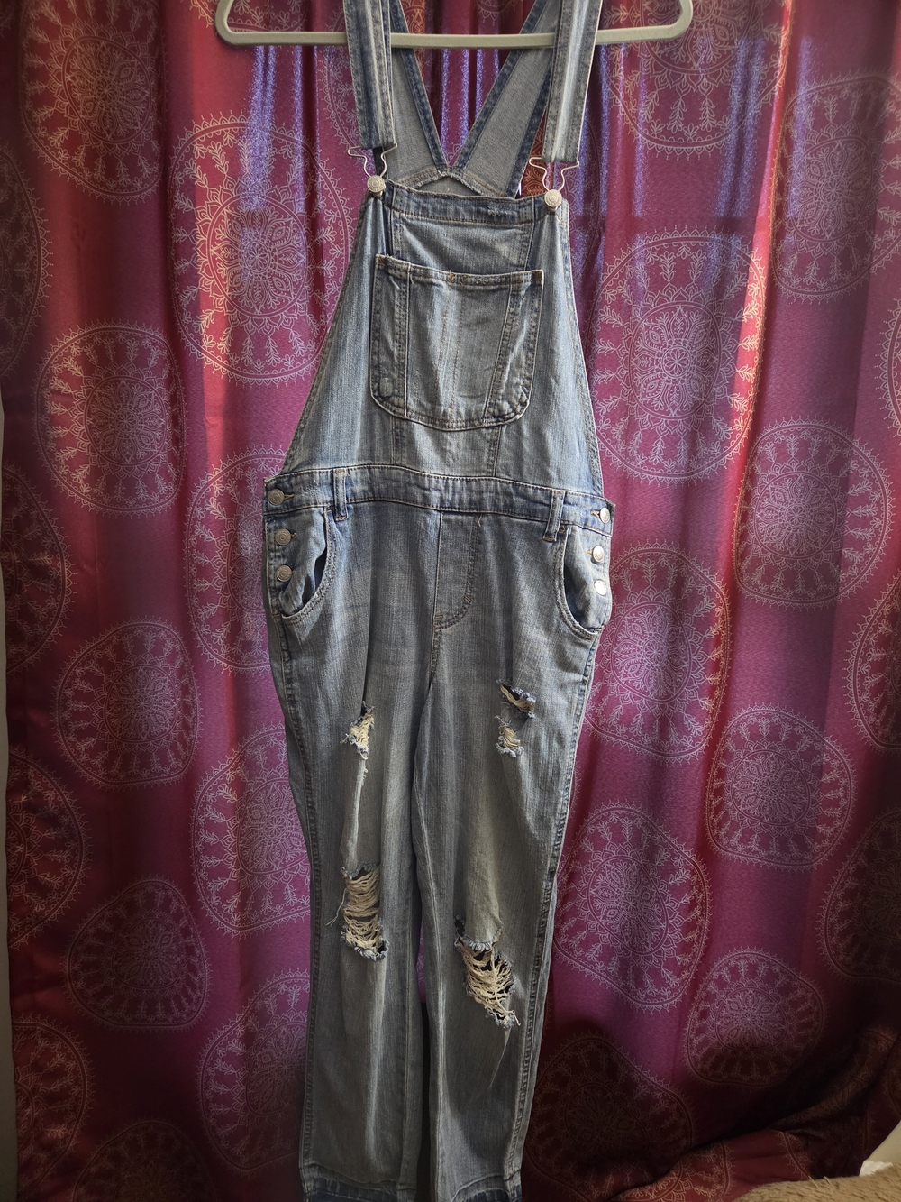 Almost Famous Distressed Gray Denim Overalls